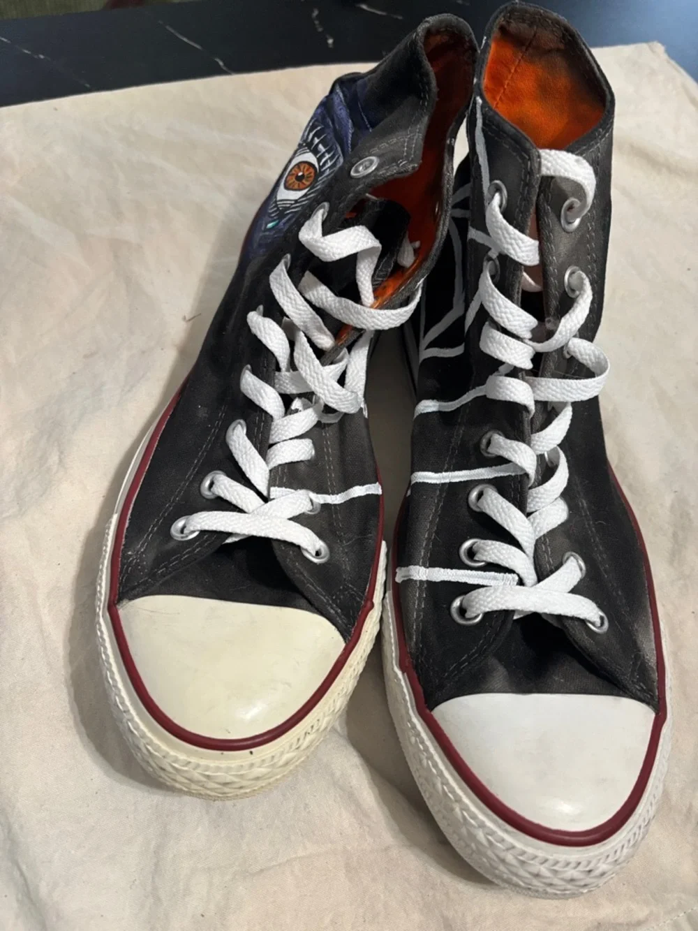 Converse Black High Top Sneakers with Hand-Painted Green & Blue Eye Art - Picture 2 of 6